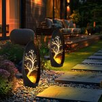 Lampe solaire motif arbre lampadaire lampe solaire noir d�coration de jardin solaire, batterie ip44 m�tal, ...