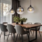 Suspension en verre fum�, 3 lampes, r�tro, salle � manger, boules lumineuses en verre, noir, 3x douilles ...