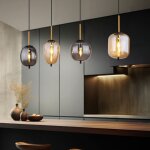 Lampe suspendue suspension lampe suspension lampe de table  manger, 4 ampoules mtal noir ambre fum, ...