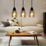 Lampe � suspension suspension lampe de table � manger en verre noir 3 flammes, m�tal ambre, 3x douilles ...