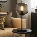 Globo - lampe de table design lecture lampe de bureau �clairage couloir globe de verre de fum�e noire ...