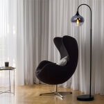 Globo lighting - lampadaire lampe de salon en verre fum lampe  arc de fume sur pied noir fume, mtal, ...