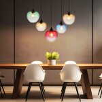 Globo lighting - lampe suspendue pour salle � manger, suspension e27, 5 lampes, verre color�, rainures ...