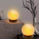 Globo lighting - lampe de table cristal de sel lampe en cristal de sel socle en bois lampe de table en ...