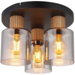 Globo lighting - plafonnier chambre � coucher abat - jour en verre aspect bois 3 flammes plafonnier, ...