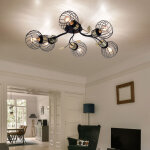 Globo lighting - plafonnier plafonnier salon lampe salle  manger lampe chambre, 6 ampoules mtal noir ...