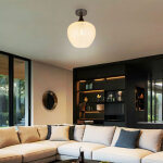 Globo lighting - plafonnier plafonnier salon lumire e27 abat - jour en verre noir chrome d 24 cm