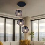 Suspension plafonnier suspension vintage suspension m�tal noir industriel, 3 ampoules, bois marron, 3x ...