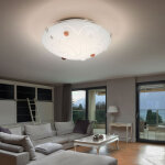 Globo - plafonnier abat - jour en verre, lampe de plafond 1 flamme, �clairage de salon opale avec pierres ...