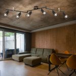 Spot de plafond vintage en bois � 6 lampes en m�tal noir, spots mobiles, aspect bois r�tro marron, 6 ...