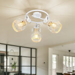 Spotrondell plafonnier 3 spots orientable pour salon blanc, aspect bois m�tal, 3 douilles e27, d 25 cm ...