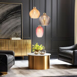 Globo ? suspension jessica en verre fum�, ambre et rouge m�re ? m�tal dor� mat ? � 45cm ? culot e27 pour ...