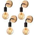 Applique murale interieur industrielle 4 pi�ces, noir lampe murale en bois m�tal, appliques wall decoration ...
