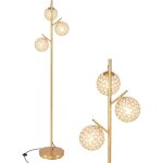 Goplus - 170cm lampadaire sur pied salon 3 globes en or, abat - jours en cristal acrylique, base leste ...