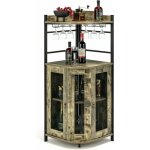 Goplus - armoire  vin d'angle style industrielle avec tagre rglable et porte en maille, meuble de ...