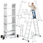 Goplus - chelle multifonction pliante 4, 6m, verrouillage de scurit, escabeau polyvalent en aluminium ...