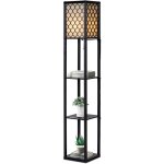 Lampadaire interieur 1, 6m avec tablettes de rangement a 3 niveaux, lampe sur pied, abat - jour en tissu, ...
