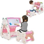 Table enfant avec chaises pour enfant 3 en 1 chevalet, bureau, bibliothque enfant avec etagre rangement, ...