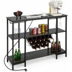 Goplus - tagre range bouteille  3 niveaux avec prises - table de bar  liqueur avec porte - bouteille ...