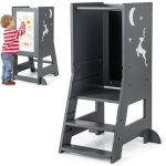 Goplus - tour d'observation montessori enfants bois avec tableau blanc, tableau noir, 3 feutres, tour ...