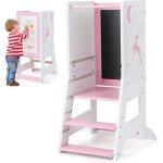 Goplus - tour d'observation montessori enfants bois avec tableau blanc, tableau noir, 3 feutres, tour ...