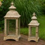La grande prairie - set de 2 lanternes fer gris 19x19x48cm La grande prairie - set de 2 lanternes fer gris 19x19x48cm