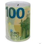 Grande tirelire en mtal xxl motif 'billets de banque de 100 euro' / dimensions : 15 x 15 x 22 cm