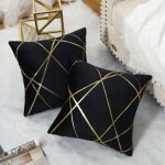 Green mobility - housse de coussin 45�45 cm en velours noir ? lignes dor�es g�om�triques ? lavable en ...