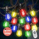 Guirlande guinguette 100m 200 bulbes filament rouge bleu jaune vert avec variateur de luminosit et tlcomman ...