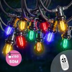 Guirlande guinguette 50m 150 bulbes filament rouge bleu jaune vert dimmables - guirlande lumineuse ampoule ...