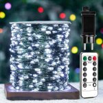 Guirlande lumineuse 30 m 300 led fil de cuivre vert �tanche int�rieur / ext�rieur avec t�l�commande, ...