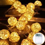 Guirlande lumineuse  billes en rotin  led, 5m 40 led  piles tanches boules en rotin guirlande lumineuse ...