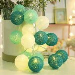 Guirlande lumineuse boules de coton - 1, 5 m 10 led - bo�tier vert - fonctionne sur piles - lumi�re blanche ...