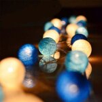 Guirlande lumineuse coton boules batterie(bleu) - 3. 8m 20 lumi�res led �clairage pour chambre rideau ...