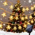 Guirlande lumineuse �toile solaire no�l, 6. 5m 30 led flocons de neige guirlandes lumineuses �tanche ...