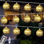 Guirlande lumineuse led marocaine, 4, 5 m 30 led usb 8 modes d'�clairage, avec t�l�commande, boule dor�e, ...