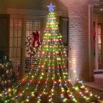 Guirlande lumineuse pour sapin de no�l avec �toile, 2 m x 9 branches, 198 led, 8 modes d'�clairage, t�l�comman ...