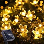 Guirlande lumineuse solaire cha�ne fleur cerise f�e 7m 50led 8 modes, jardin no�l patio d�coration int�rieure ...