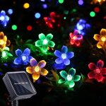 Guirlande lumineuse solaire cha�ne fleur cerise f�e 7m 50led 8 modes, jardin no�l patio d�coration int�rieure ...