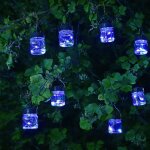 Guirlande solaire 10 petits bocaux verre irisé opal à filament led blanc froid Guirlande solaire 10 petits bocaux verre irisé opal à filament led blanc froid