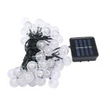 Guirlande solaire led 30 boules (6, 50m) - fil vert fonc, pile noire et charge solaire, boule transparente, ...