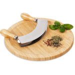 Relaxdays - hachoir berceuse avec planche, bambou & acier inoxydable, double lame, diamtre de 25 cm, ...
