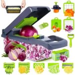 Hachoir � l�gumes professionnel 16 en 1 - acier inoxydable, sans bpa ensemble mandoline, trancheuse et ...