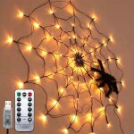 Halloween decorationtoile d'araigne  usb led pour, 1 m, 70 led, 8 modes, tanche, avec 1 araigne noire ...