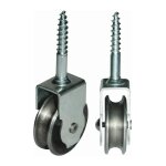 Poulie de renvoi 471 diam�tre 25mm rainure 5mm roul. acier bo�tier galv. acier feuillard �trier, axe ...