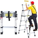 Hengda - swanew echelle tlescopique 1. 4m + 1. 7m jusqu' 150 kg escabeau stable en aluminium multi ...