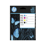 Hp 912 pack de 4 cartouches d'encre noire, cyan, jaune et magenta authentiques (6zc74ae) pour officejet ...
