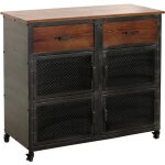 Hhg - jamais utilis] servante d'atelier 081, chariot, roulettes 2 tiroirs, structure 3d mtal bois 90x100x40c ...