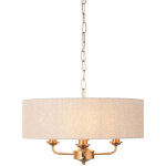 Highclere plafonnier � plusieurs bras en laiton vintage, lin naturel, 3 x e14 - endon