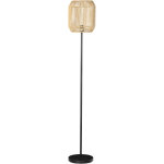 Lampadaire aspect cannage style cosy 40 w max. h. 158 cm pitement mt mtal noir abat - jour corde papier ...